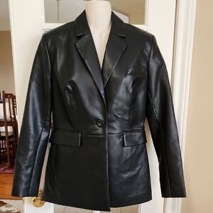 NWT CAbi #4495 James Jacket Black Faux Leather Blazer Size XS